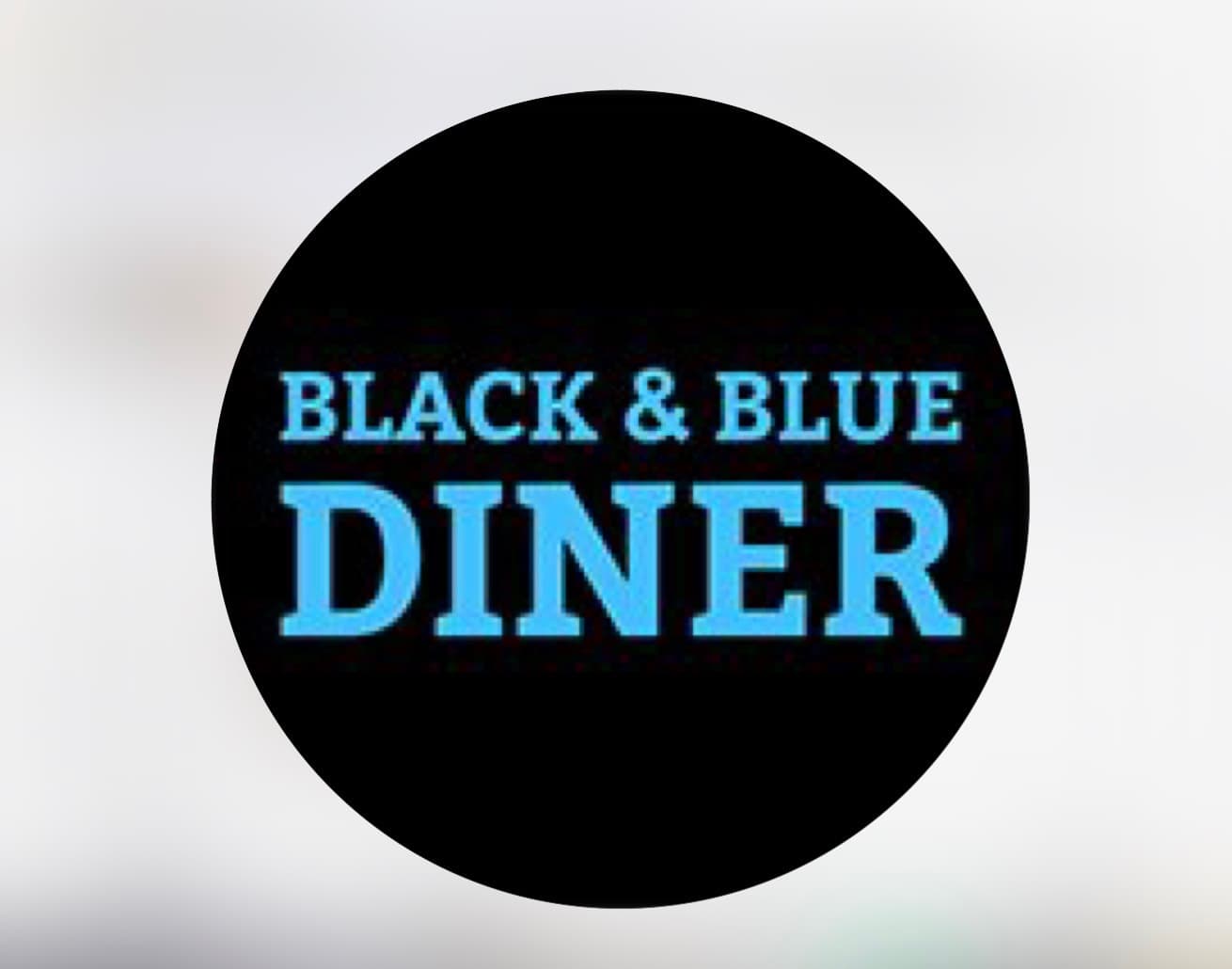 Circular black logo with light blue text reading BLACK & BLUE DINER in bold font.