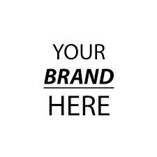 Black text 'YOUR BRAND HERE' on white background with 'BRAND' bolded, italicized, and underlined.